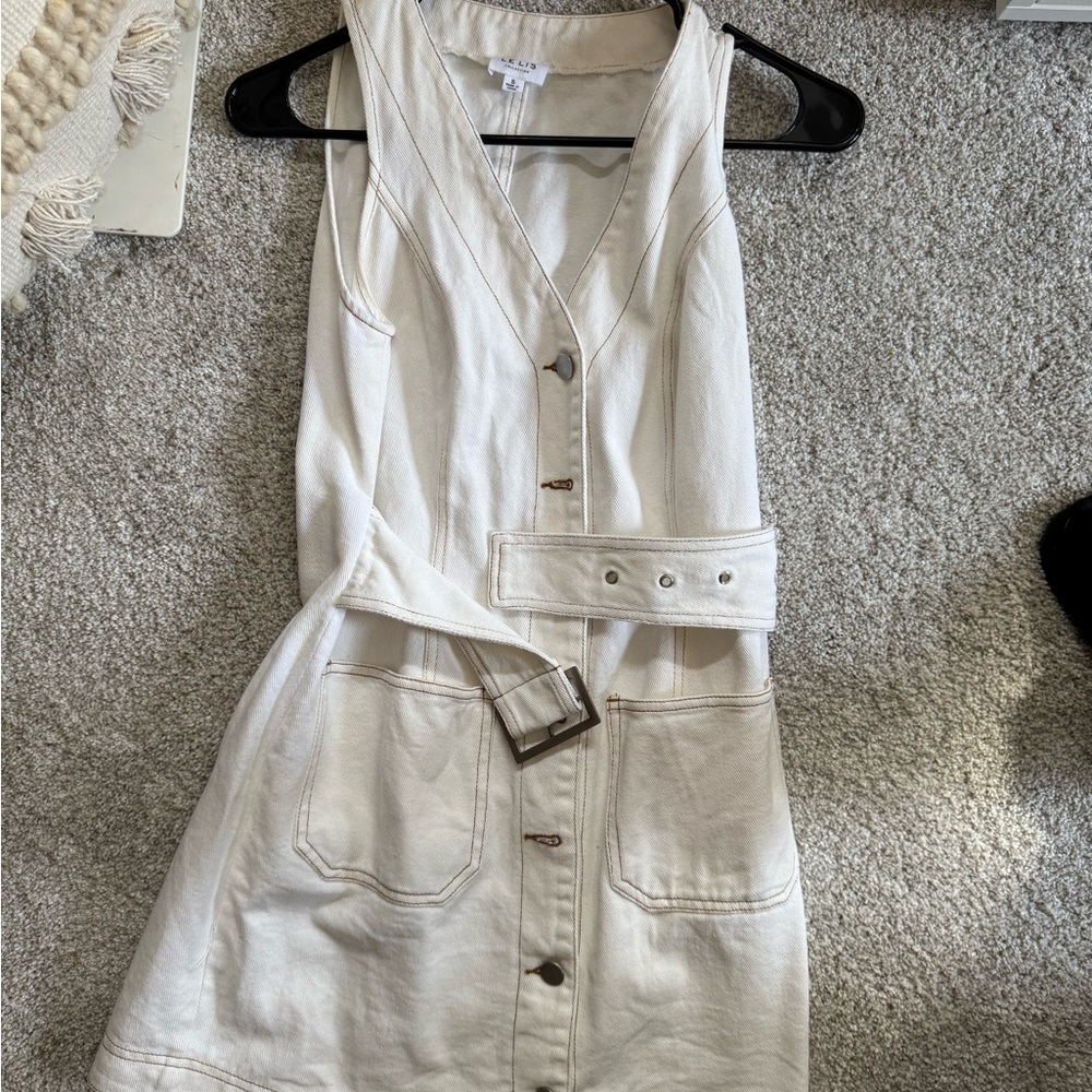 White Sleeveless Button-Down Dress